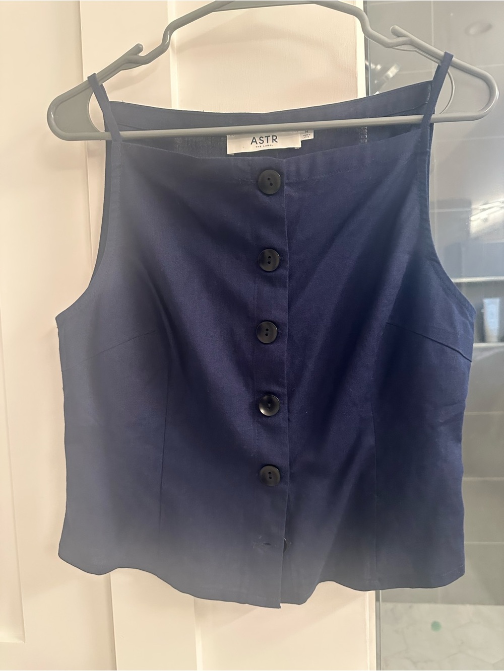 Astr Navy Blue Button-Front Tiered Mini Skirt Set - Picture 3 of 4